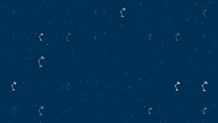 Poster - Template animation of evenly spaced table lamp symbols of different sizes and opacity. Animation of transparency and size. Seamless looped 4k animation on dark blue background with stars