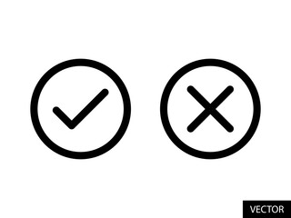 Fototapete - Tick and Cross check mark vector icons in line style design for website design, app, UI, isolated on white background. Editable stroke. Vector illustration.