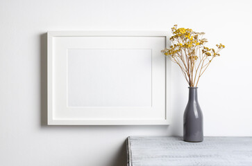 Wall Mural - Blank horizontal frame mockup with dry flowers in vase