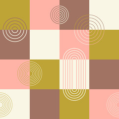 Poster - Geometric pattern of squares. Composition of squares and striped circles abstract for print and interior.