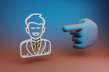 Poster - Beautiful illustrations abstract Hand index finger points to Groom symbol icon on a multicolor bright background. 3d rendering illustration. Background pattern for design.