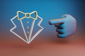 Poster - Beautiful illustrations abstract Hand index finger points to Tuxedo symbol icon on a multicolor bright background. 3d rendering illustration. Background pattern for design.