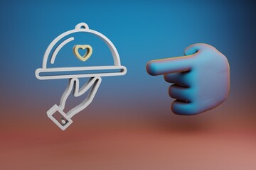 Poster - Beautiful illustrations abstract Hand index finger points to Wedding Dinner symbol icon on a multicolor bright background. 3d rendering illustration. Background pattern for design.