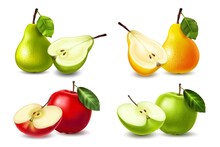 Realistic Pear Apple Icon Set