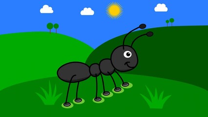 Wall Mural - Black ant with appearing of the landscape in the background with green background - animation