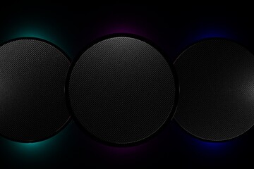 Poster - abstract background. black circles on a black background for text or product placement illuminated with blue neon light. 3d illustration. 3d render