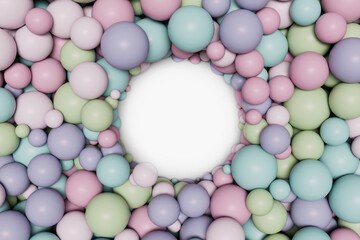 Poster - abstract background. multi-colored balls of different sizes on a white background with a place for a product or text in the middle. 3d render. 3d illustration