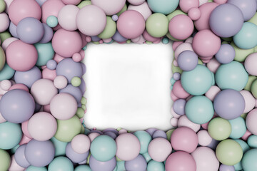 Poster - abstract background. multi-colored balls of different sizes on a white background with a place for a product or text in the middle. 3d render. 3d illustration
