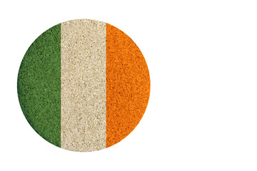 Wall Mural - Irish flag,round cork coaster isolated on white background