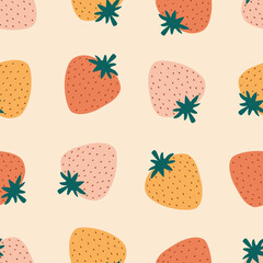 Wall Mural - Sweet colorful strawberry hand drawn vector illustration. Cute berry fruit seamless pattern for children fabric or wallpaper.