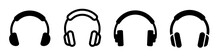 Headphones Icons Set. Earphone Collection. Black Silhouette Headphone Icon Set.