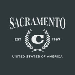 Athletic team state of Sacramento, California. Typography graphics for sportswear and apparel. Vector print design.