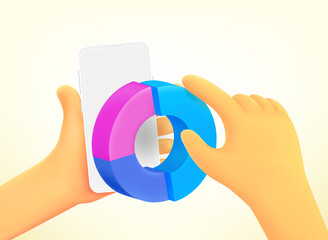 Aufkleber - Hand holding smartphone with chart. 3d vector illustration