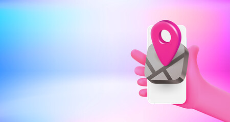 Leinwandbilder - Using navigation application on mobile phone. 3d vector banner with copy space
