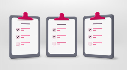Aufkleber - Clipboard with paper survey list. 3d vector set