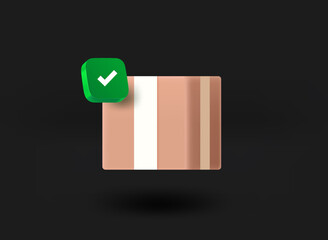 Aufkleber - Postage box with checkmark icon. Fast sheeping concept. 3d vector illustration