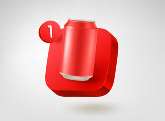 Poster - Red metal can on red button. 3d vector mobile application icon