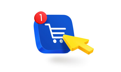 Poster - Pressing on a shopping cart button. 3d vector icon
