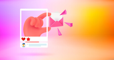 Poster - Internet message with hand. internet mailing concept. 3d vector banner with copy space