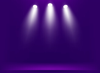 Poster - Dark illuminated studio with bright projectors. 3d vector illustration