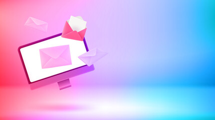 Aufkleber - Sending mail via computer. Vector 3d banner with copy space