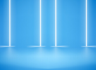 Aufkleber - illuminated blue interior with white neon lights. 3d vector illustration