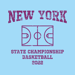 Basketball team state of New York. Typography graphics for sportswear and apparel. Vector print design.