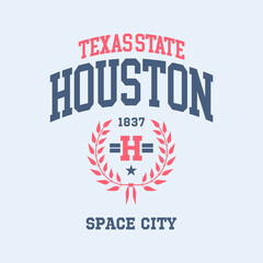 Houston, Texas design for t-shirt. College tee shirt print. Typography graphics for sportswear and apparel. Vector illustration.