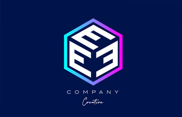 pink blue E three letter cube alphabet letter logo icon design with polygon design. Creative template for company and business