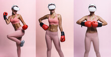 Person With Boxing Gloves In Fitness Outfit And Wearing VR Headset.