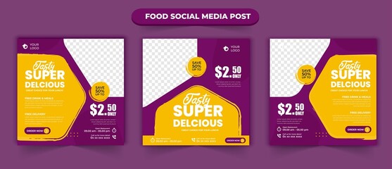 Wall Mural - food cullinary for restaurant and cafe needs with set of social media post square banner editable ph
