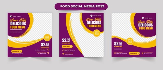 Wall Mural - Food cullinary menu promotion contentn for instant social media post banner square vector template