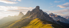 Stunning View Of The Giau Pass During A Beautiful Sunset. The Giau Pass Is A High Mountain Pass In The Dolomites In The Province Of Belluno, Italy.