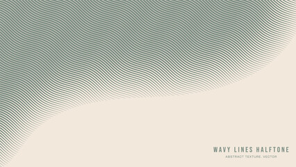 Wall Mural - Wavy Ripple Lines Halftone Engraving Pattern Abstract Vector Smooth Curved Pale Green Border Isolated On Light Background. Half Tone Art Graphic Aesthetic Neutral Wallpaper. Bent Form Abstraction