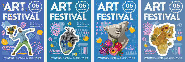 art posters for art festival. posters for art exhibition of painting, sculpture and music. vector il
