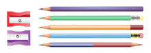 Realistic Multi Colored Pencils. Colored Pencils 

With A Sharpener. Colored Pencils Sharpened
