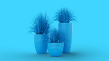3d Render Three Pots With Vases Of Blue Color Abstract Background