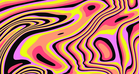 Poster - Abstract geometric background with warped colorful fluid lines. Trippy organic style illustration.