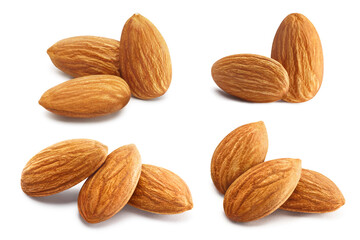 Wall Mural - Set of delicious almonds, isolated on white background