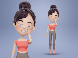 3d render , Sad Little Cute Girl Cry Loud 