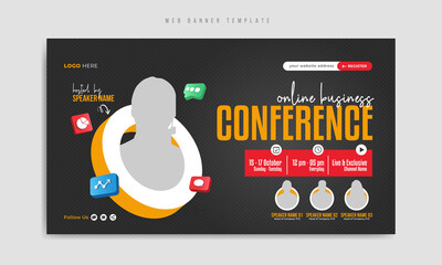 Wall Mural - digital marketing and corporate business online webinar or conference web banner template with logo 