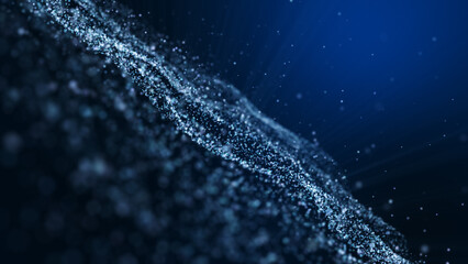 Wall Mural - Dark blue and shine glow particle abstract background.