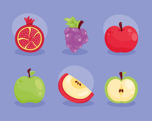 Canvas Print - six fresh fruits icons