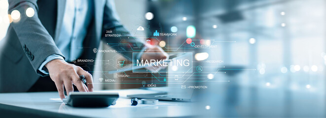Fototapete - DIgital marketing technology concept. Content planning advertising strategy. Online. Search Engine Optimisation. Internet and network. SEO. SMM. Advertising. social network. Financial and banking.