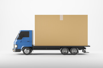 Wall Mural - Truck and carton box, shipping and delivery of goods. Mockup