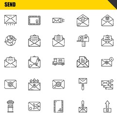 Poster - send vector line icons set. email, letterbox and email Icons. Thin line design. Modern outline graphic elements, simple stroke symbols stock illustration