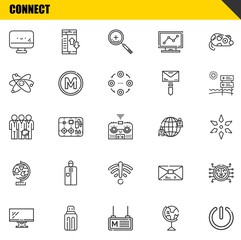 Fototapete - connect vector line icons set. screen, monitor and teamwork Icons. Thin line design. Modern outline graphic elements, simple stroke symbols stock illustration
