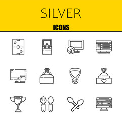 Fototapete - silver vector line icons set. air hockey, engagement ring and computer Icons. Thin line design. Modern outline graphic elements, simple stroke symbols stock illustration