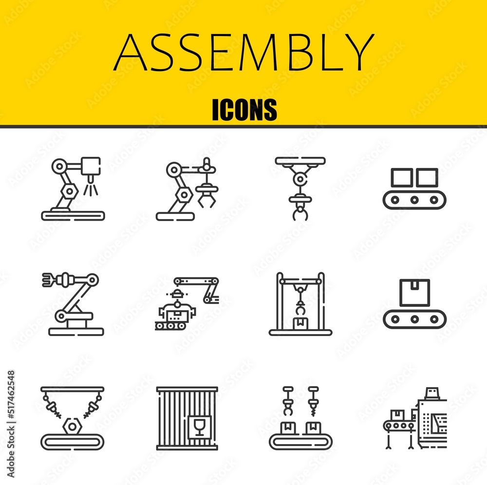 assembly vector line icons set. industrial robot, industrial robot and ...