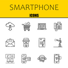 Fototapete - smartphone vector line icons set. cloud computing, shopping cart and laptop Icons. Thin line design. Modern outline graphic elements, simple stroke symbols stock illustration